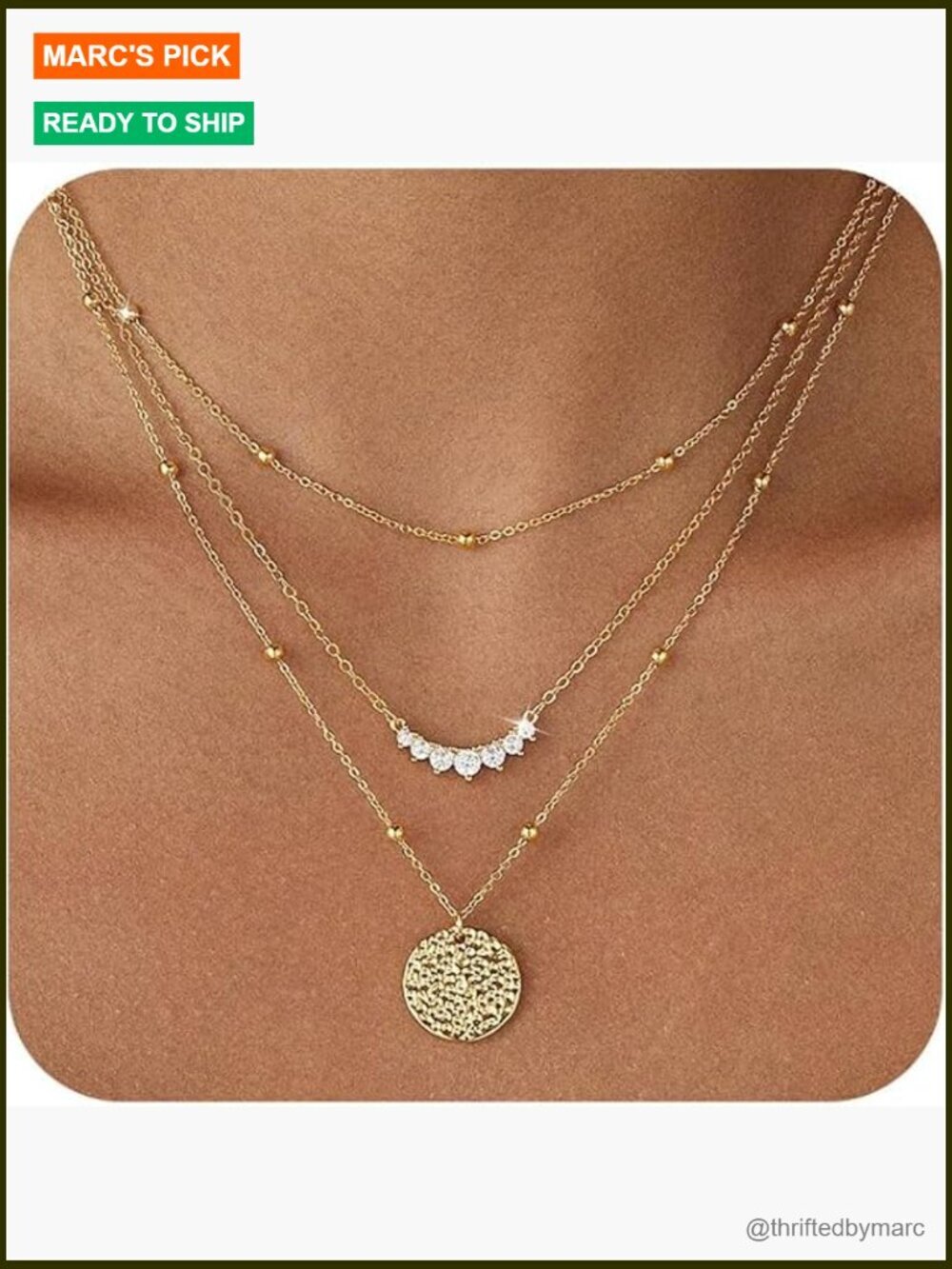 Layered Gold Necklace Set Heart CZ Pendant Coin Choker Chains 3 Pieces